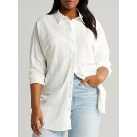 NWT TOPSHOP NORDSTROM Women's Curve Seersucker Button Up Shirt Size 6 - Picture 2 of 8